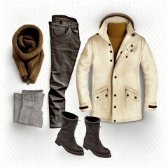 Man winter clothes set isolated on white background