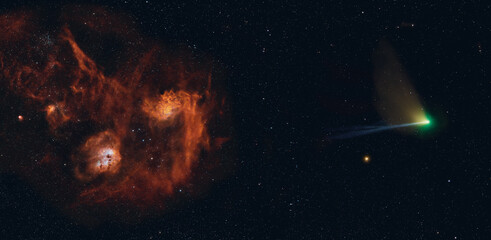 Comet C2022 E3 meets bright nebulae in Auriga, February 2023