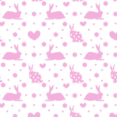 Cute hand drawn Easter seamless pattern with bunnies, flowers, easter, beautiful background, great for Easter Cards, banner, textiles, wallpapers, vector design
