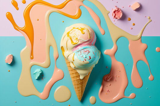 Melting ice cream cone created with generative ai tools