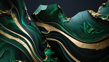 Green marble and gold abstract background texture. Agate green natural luxury style swirls of marble and gold powder. Generative ai