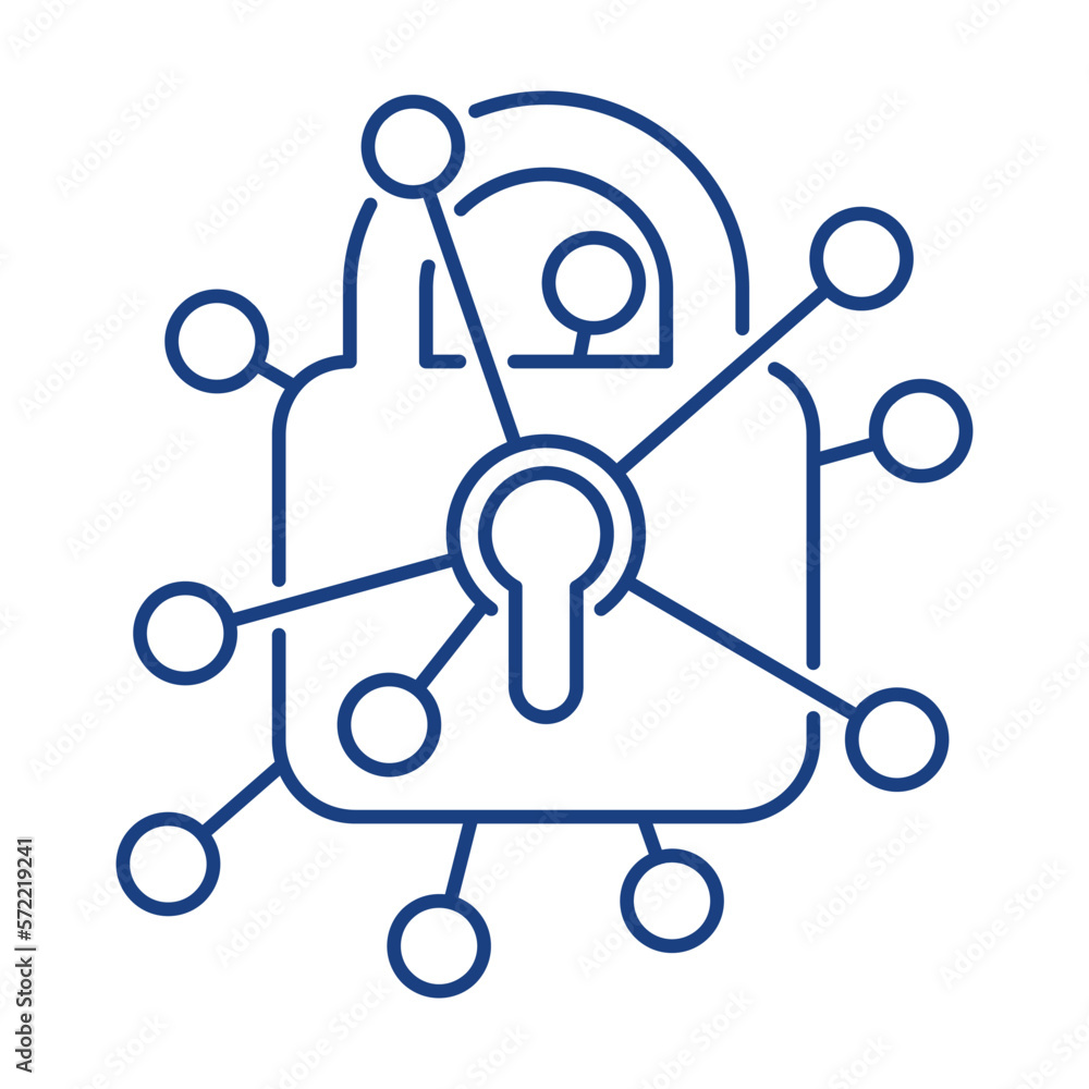 Poster data security icon - padlock with connection lines