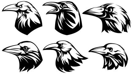 Obraz premium Head of raven. Crow abstract character illustration. Graphic logo designs template for emblem. Image of portrait for company use or tattoo set.