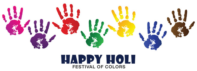Colorful Handprints for happy holi festival, Holi Greeting Card, Cover design and banner Templates, 