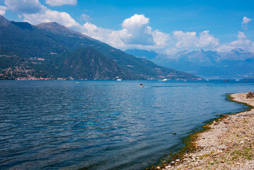 Lake Como in Italy. Natural landscape with mountains and blue lake