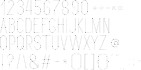 The alphabet and numbers are assembled from a children's metal constructor