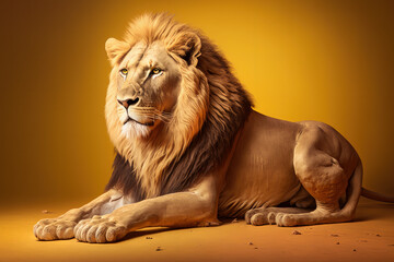 Lion Portrait Photography and Yellow Background