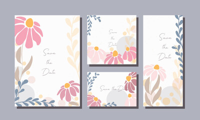 A set of postcards. Postcards with pink and blue flowers