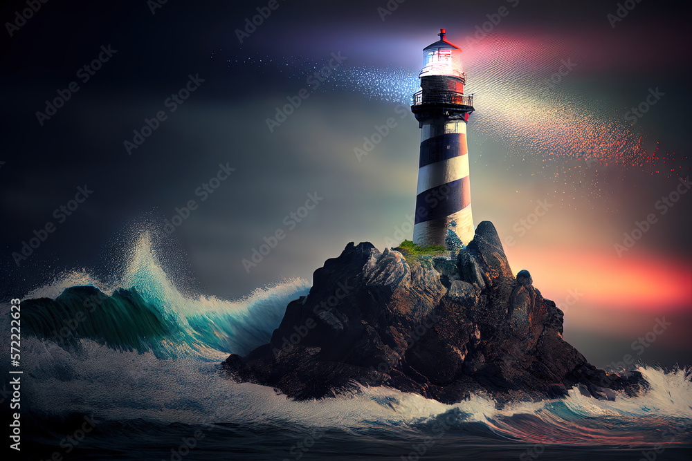 Aufkleber digital image of lighthouse projected. generative ai