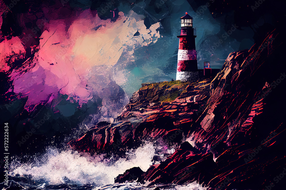 Aufkleber digital image of lighthouse projected. generative ai