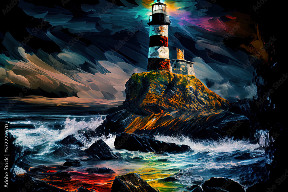Aufkleber digital image of lighthouse projected. generative ai