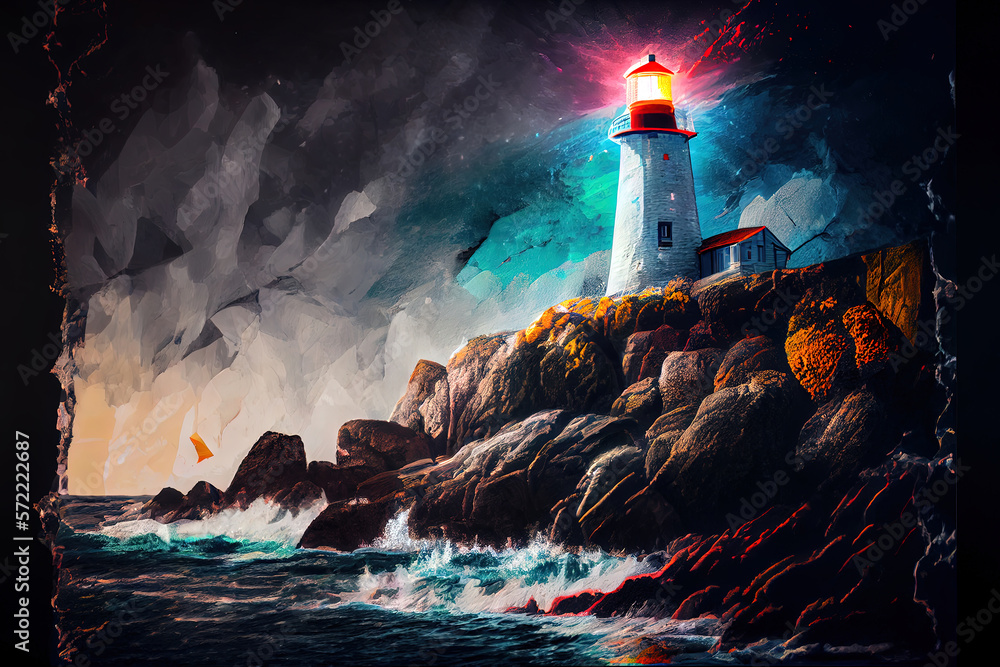 Aufkleber digital image of lighthouse projected. generative ai