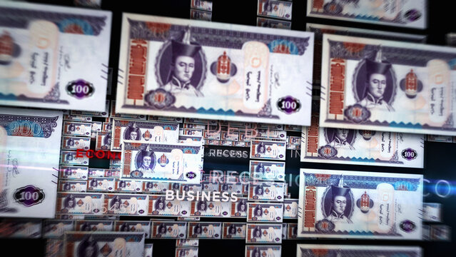Mongolia Togrog growing pile of money concept 3d illustration