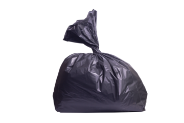 A garbage black bag that tied the mouth nicely. black garbage bag isolated on white background, clipping paths