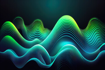 Neon waves background with blue and green colorful gradient. Generative AI