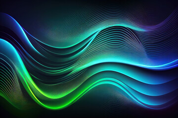 Neon waves background with blue and green colorful gradient. Generative AI