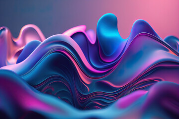 Abstract fluid iridescent holographic blue and pink gradient curved wave in motion colorful background. Generative AI
