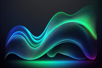 Neon waves background with blue and green colorful gradient. Generative AI