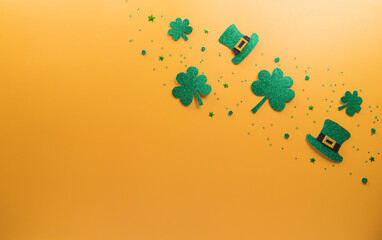 Happy St Patrick's Day decoration concept made from shamrocks ( clover leaf), wooden calendar and...
