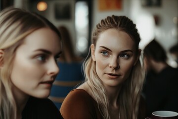 Women having a chat in a cafe. Lifestyle photography. Genertive ai. 