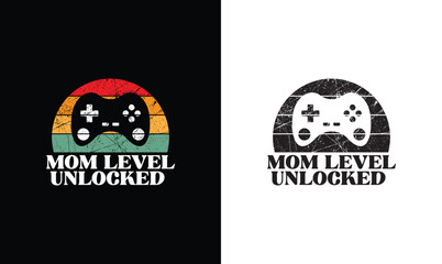 Mom Level Unlocked Gaming Quote T shirt design, typography