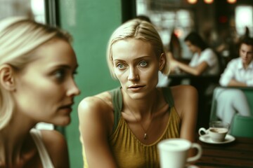 Women having a chat in a cafe. Lifestyle photography. Genertive ai. 