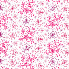 Vector seamless pattern with hand drawn twigs and sakura flowers on a white background. Cherry blossoms. wedding pattern, floral pattern for printing on fabric, clothing, wrapping paper.