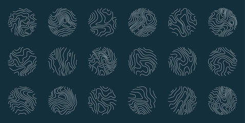 Line topography map logo. Wood ring texture, vector logo tree ring, editable stroke - obrazy, fototapety, plakaty
