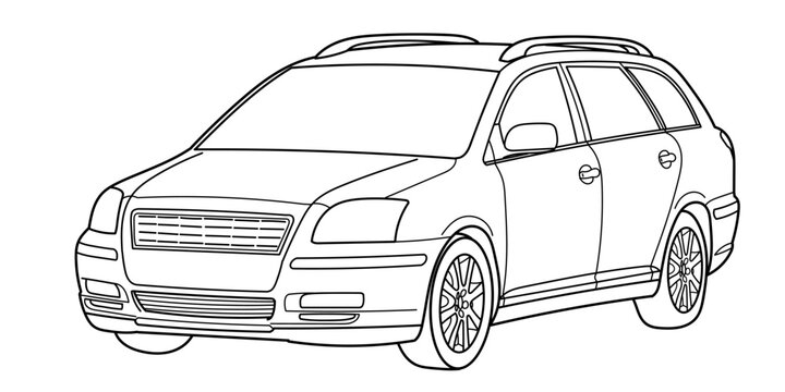 Classic station wagon. Side view shot. Outline doodle vector illustration for design - print, color book