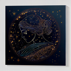 Zodiac sign Virgo, starry night, highly detailed, dark smooth background AI Generated
