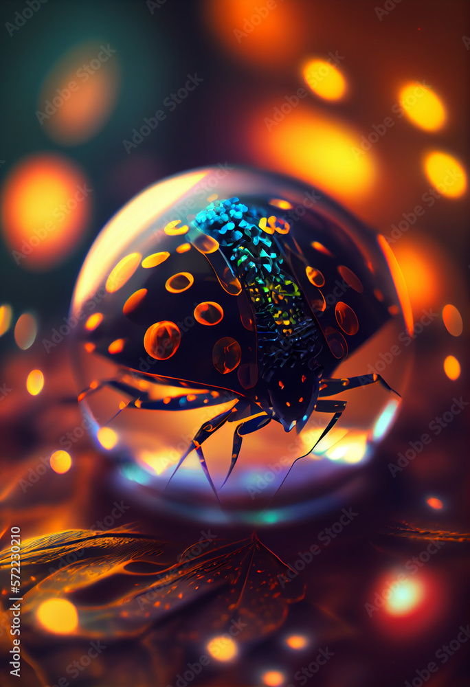 Poster Beautiful abstract bug on a bright bokeh background. 