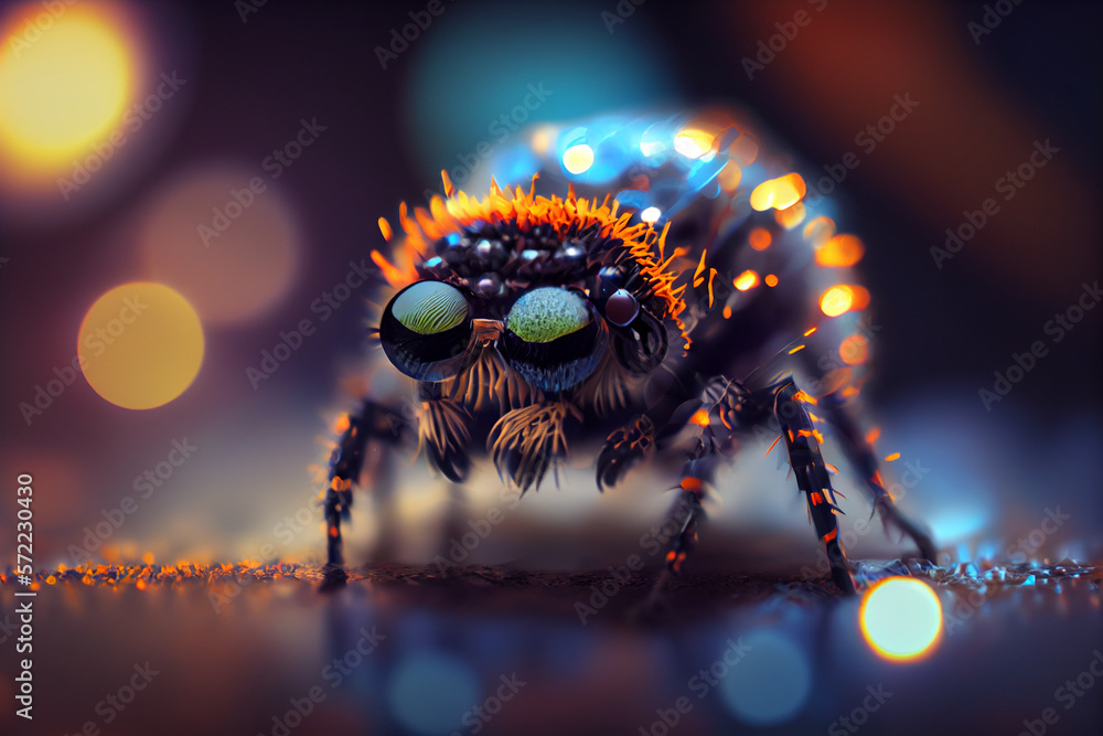 Poster Beautiful abstract bug on a bright bokeh background. 