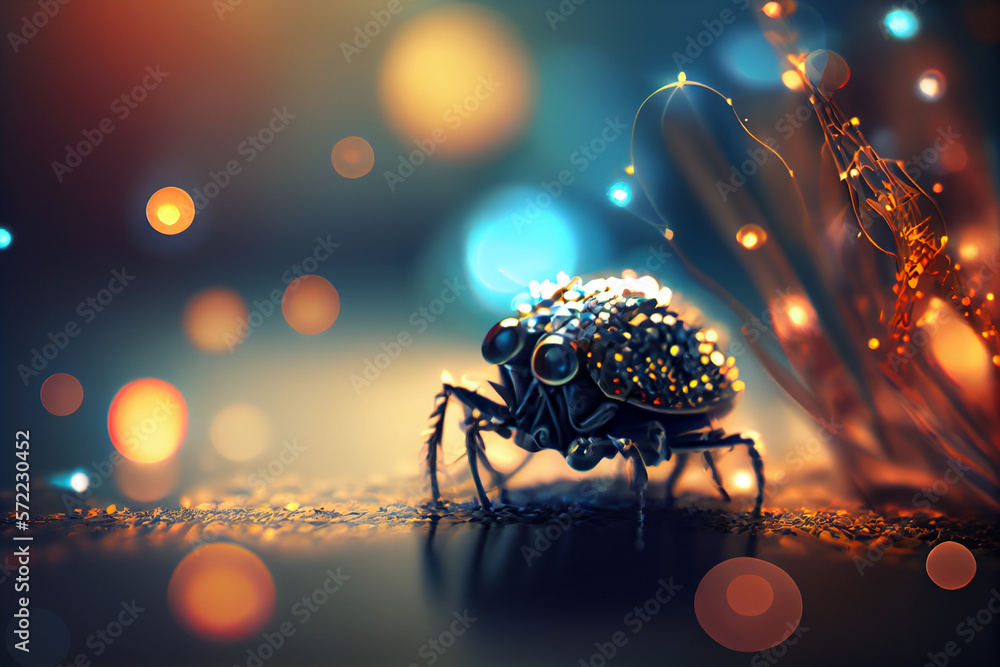Poster Beautiful abstract bug on a bright bokeh background. 