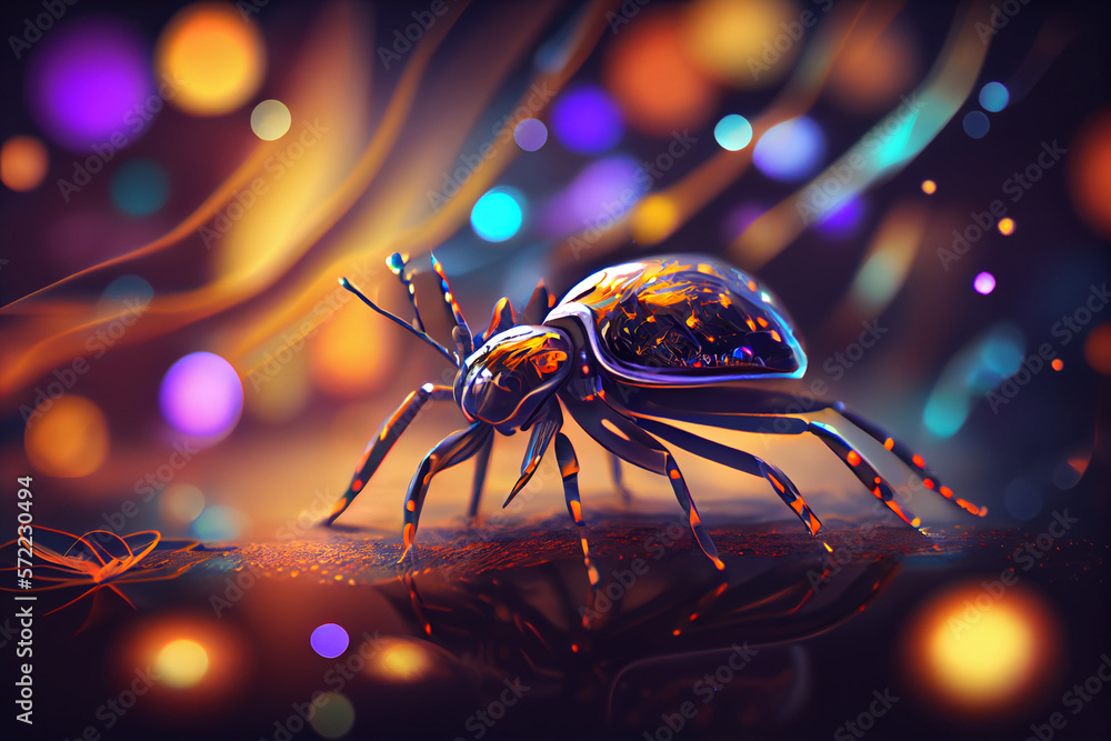 Poster Beautiful abstract bug on a bright bokeh background. 