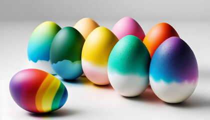 set of colorful easter eggs on flat background, generative ai
