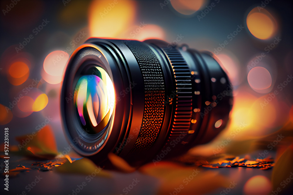 Poster beautiful abstract camera lens on a bright bokeh background