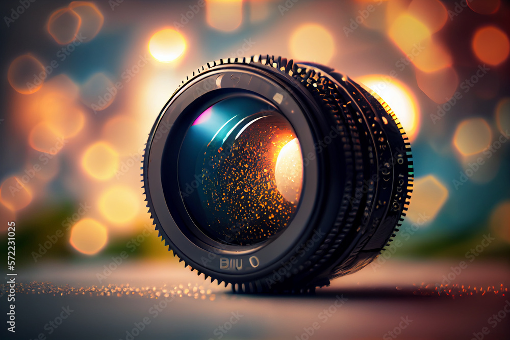 Poster beautiful abstract camera lens on a bright bokeh background