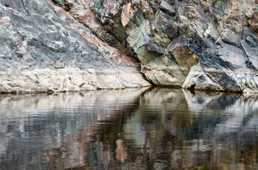 Close up of rocky bank of a mountain river