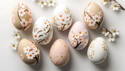 Obraz premium set of colorful easter eggs on flat background, generative ai
