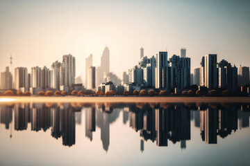 Fototapeta na wymiar Skyline of city in the morning. Generative ai. 