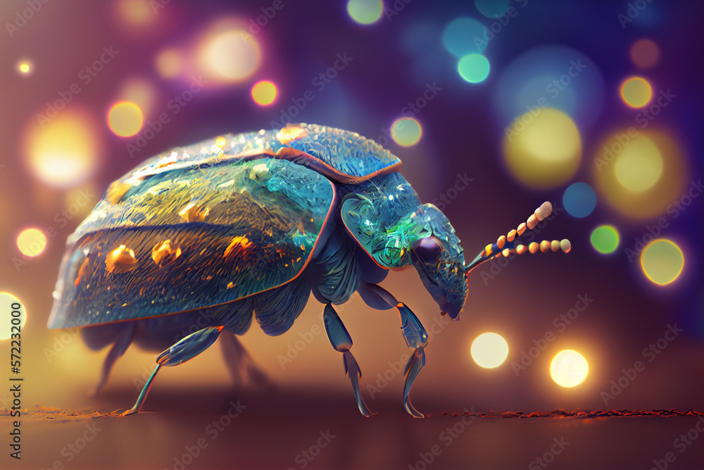 Poster Beautiful abstract bug on a bright bokeh background. 
