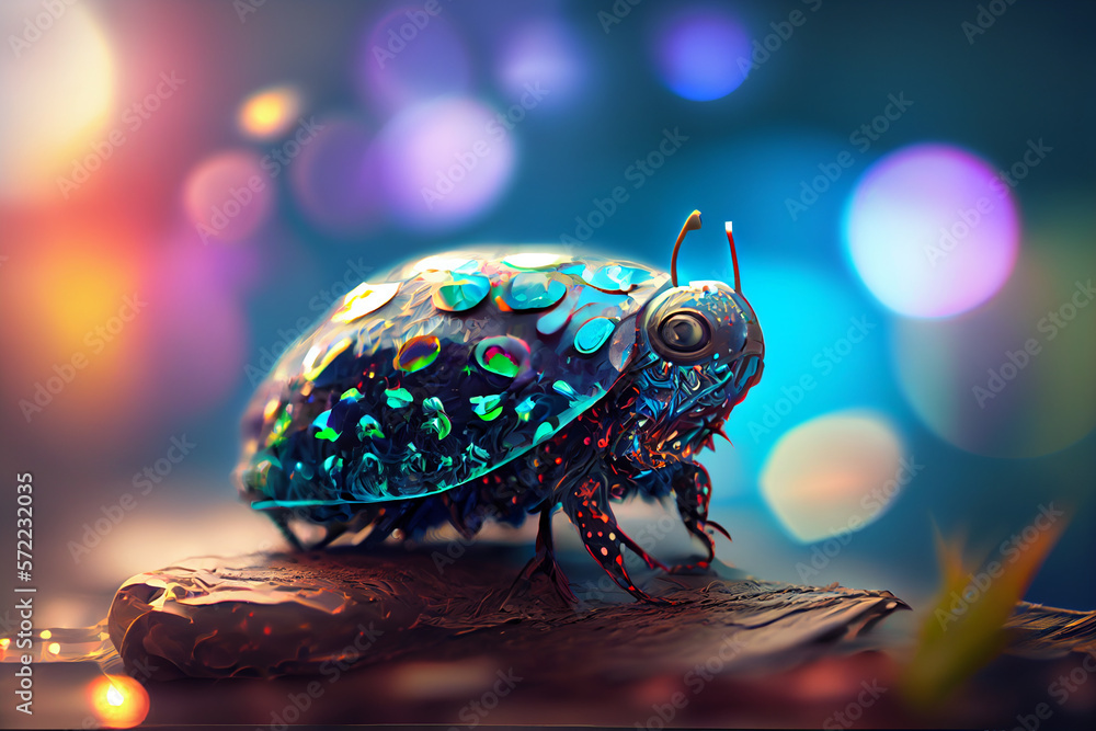 Poster Beautiful abstract bug on a bright bokeh background. 