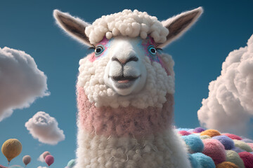 easter Lama with eggs, generative ai