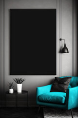 Black frame mockup in an living room exterior. Generative ai. 