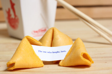 Fortune Cookie With Message The one who laughs, lasts
