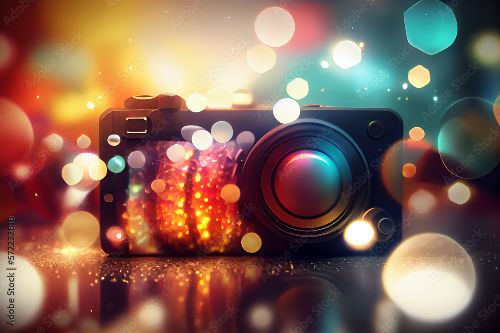 Aufkleber Beautiful abstract camera lens on a bright bokeh background