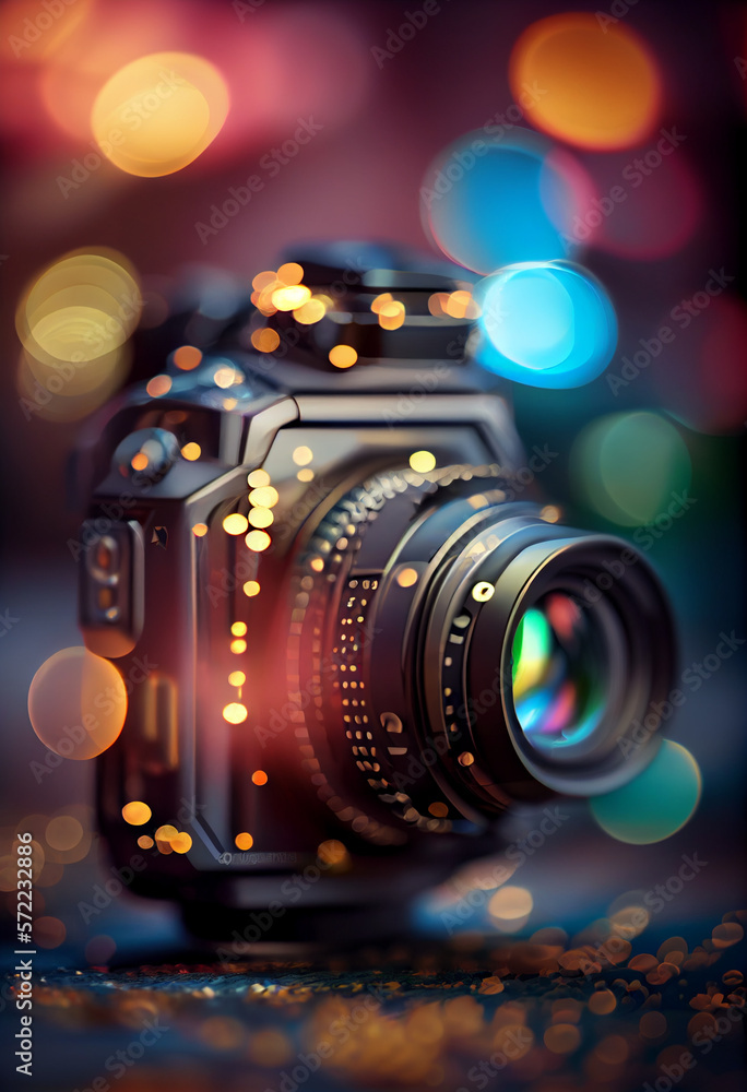 Poster beautiful abstract camera lens on a bright bokeh background