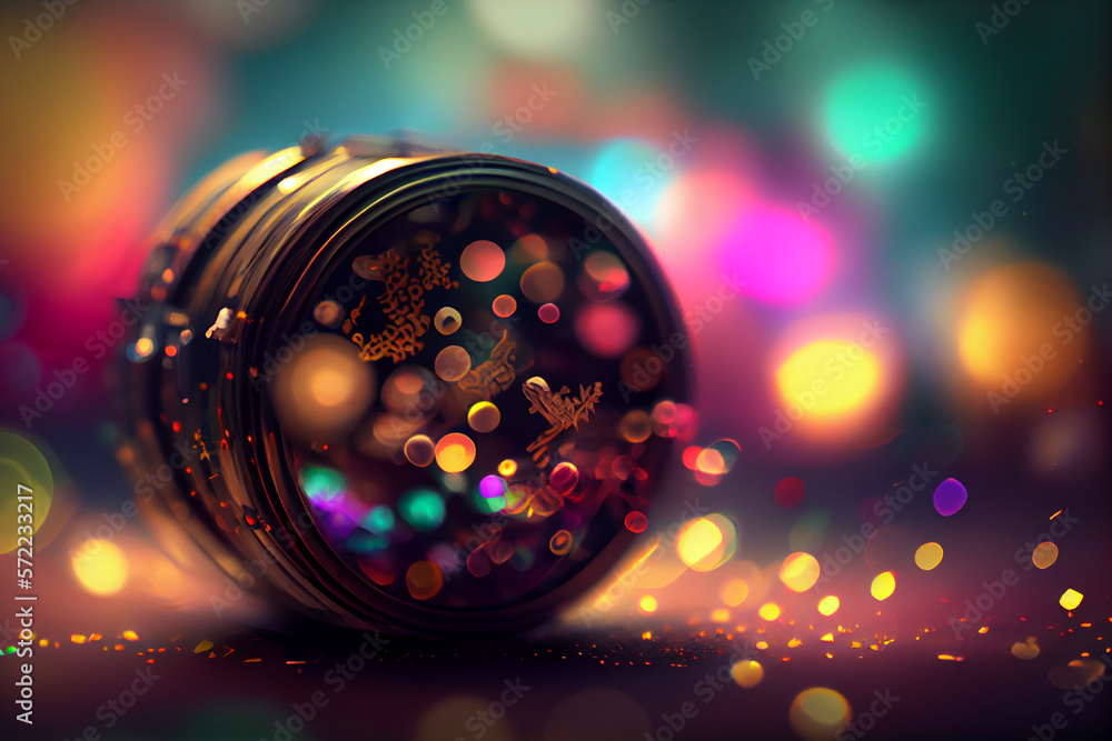 Poster beautiful abstract camera lens on a bright bokeh background