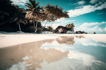 Tropical beach in the morning. Generative AI. 