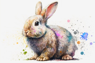 Little cute bunny watercolor art on white. Generative AI